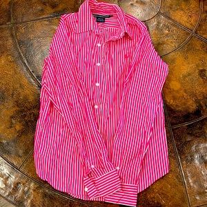 Women’s pink with white stripe Ralph Lauren button up long sleeve top